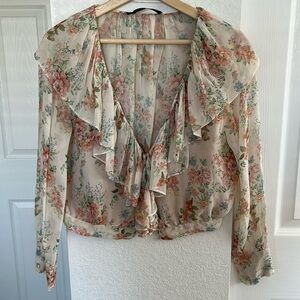 Zara Floral Ruffle Blouse S